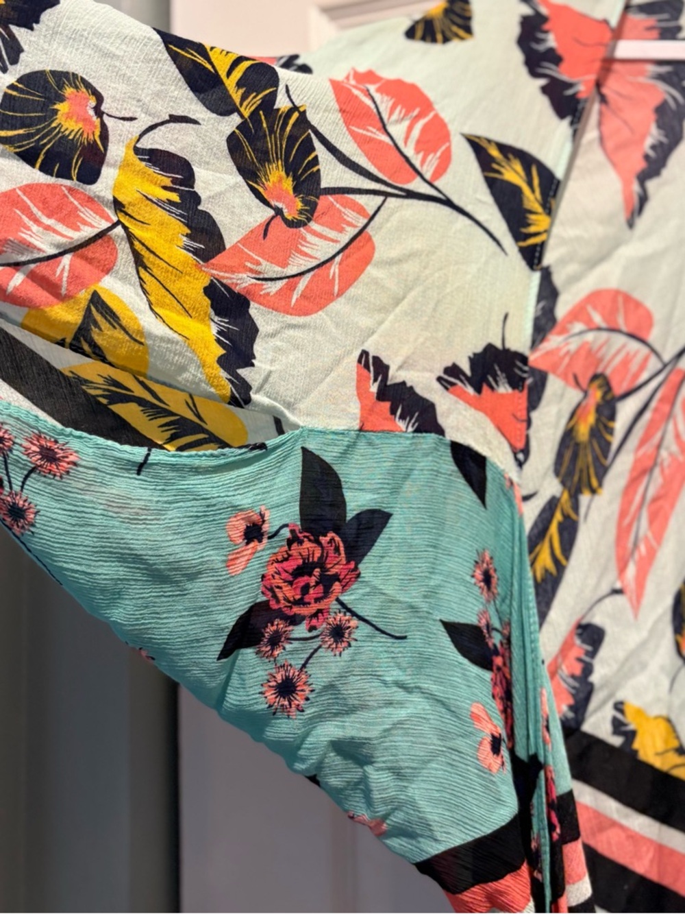 Express tropical leaf print kimono duster cardigan coverup summer bright OS - Picture 6 of 9